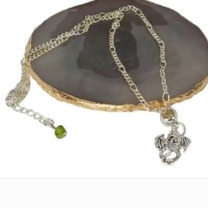 Dragon Pendant on Vintage Silver Figaro Chain Goth Dracocore Office Siren GOT